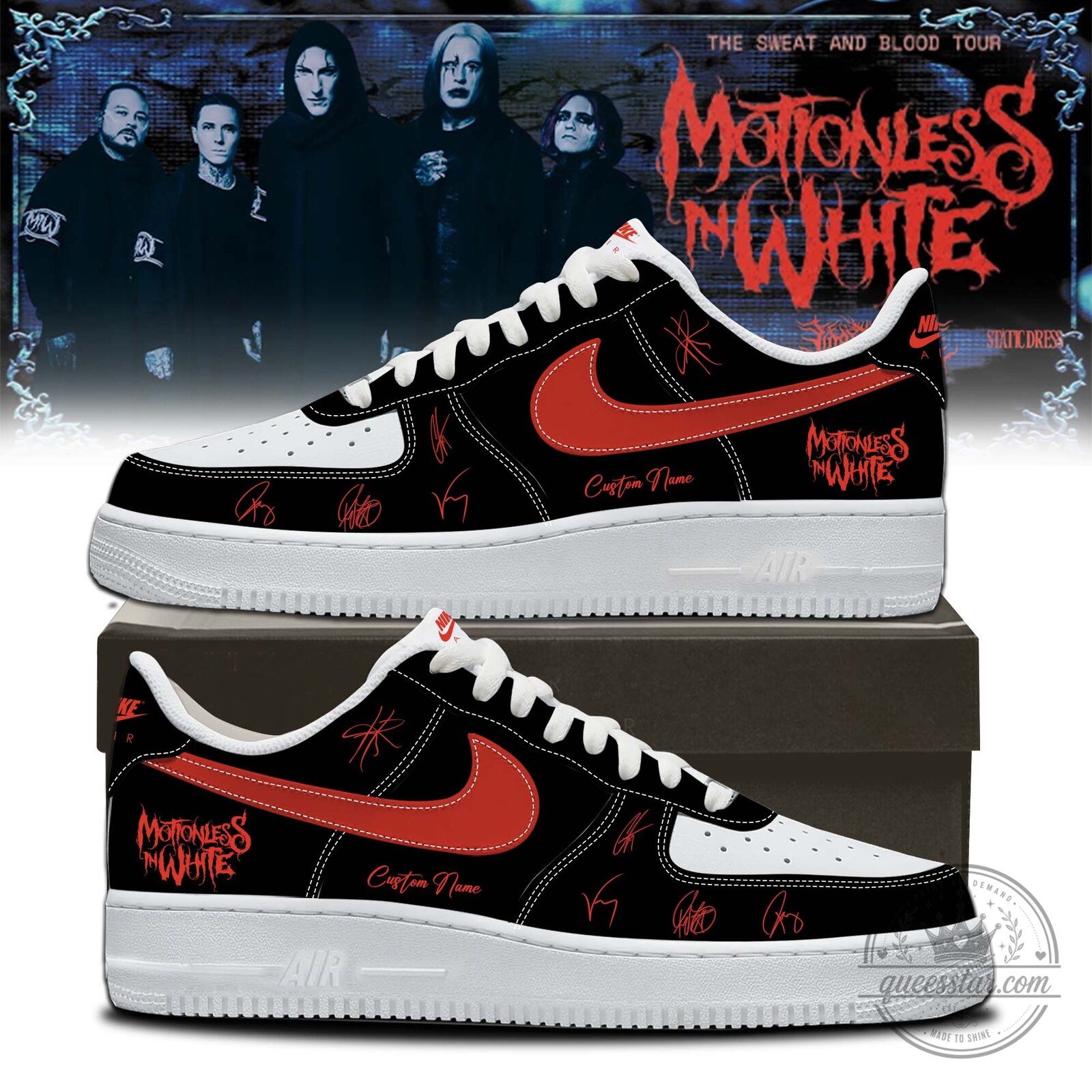 Motionless In White Band Signed Custom Name Black Red Sneakers