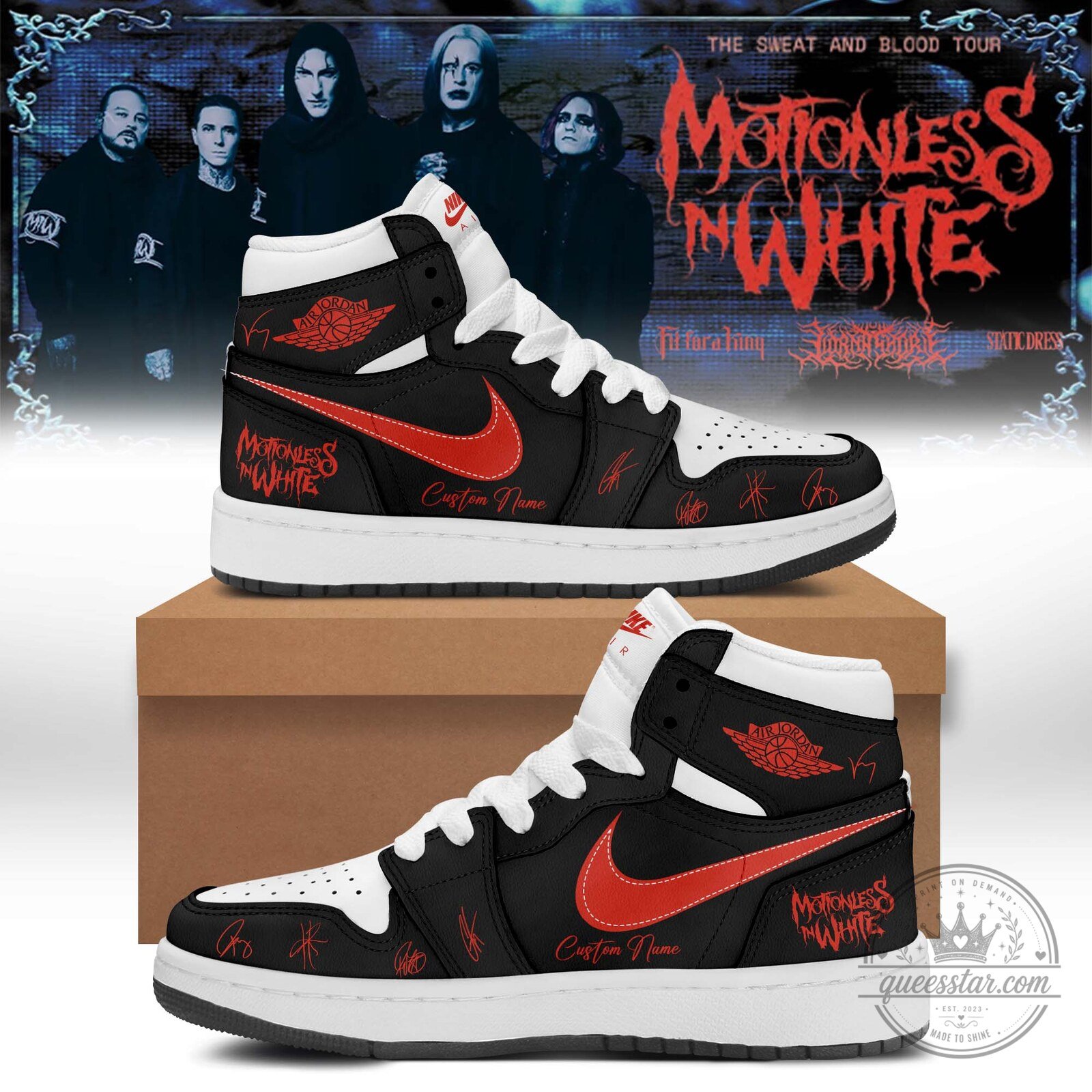 Motionless In White Band Signed Custom Name Black Red High Top Shoes