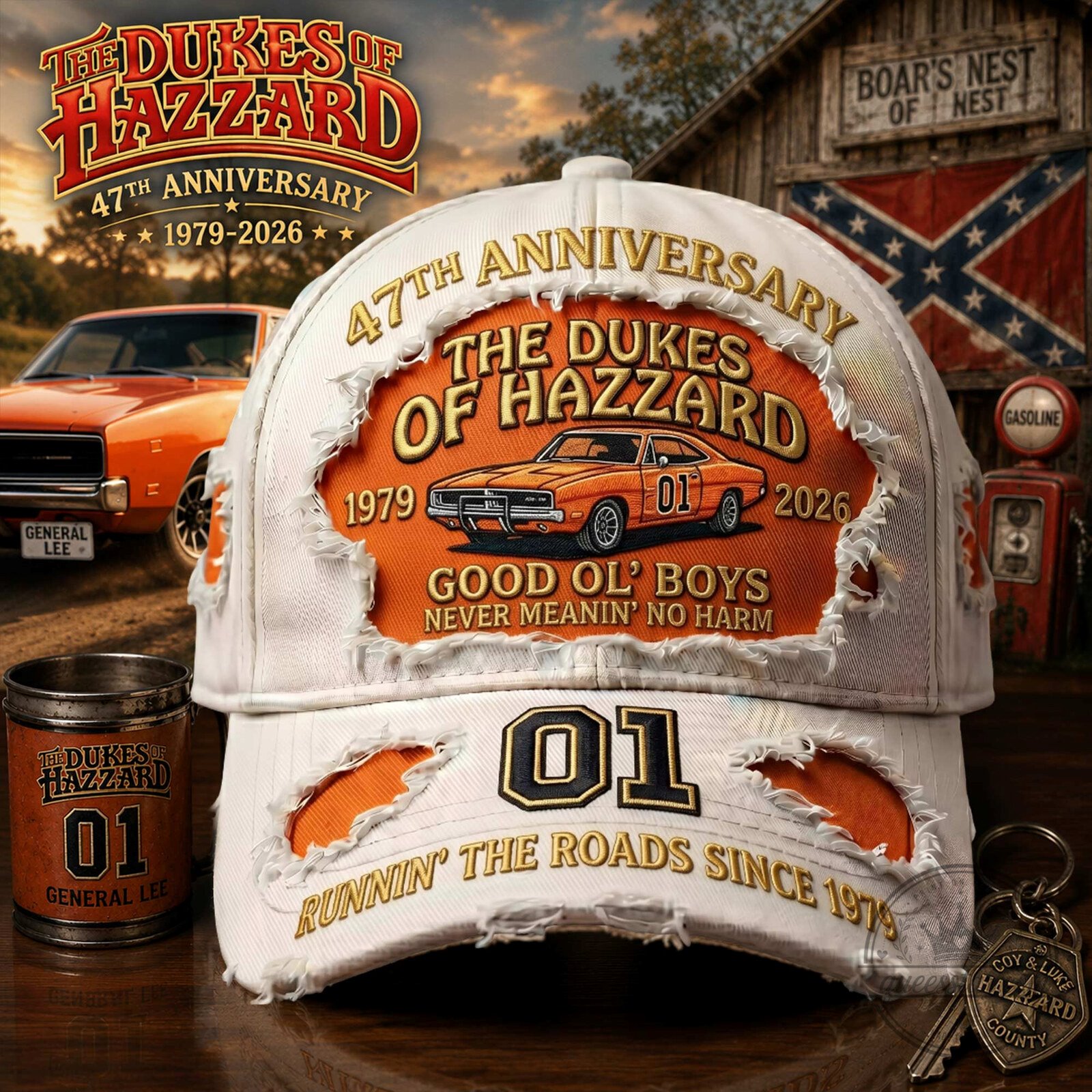 Dukes of Hazzard 47th Anniversary General Lee Distressed Cap Hat