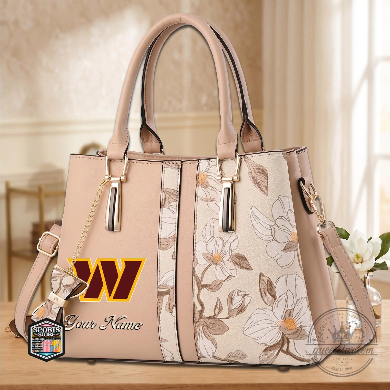 Washington Commanders Personalized Floral Print Handbag for Women