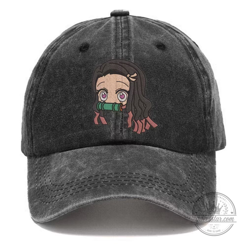 Demon Slayer Nezuko Kamado Embroidered Washed Denim Baseball Cap