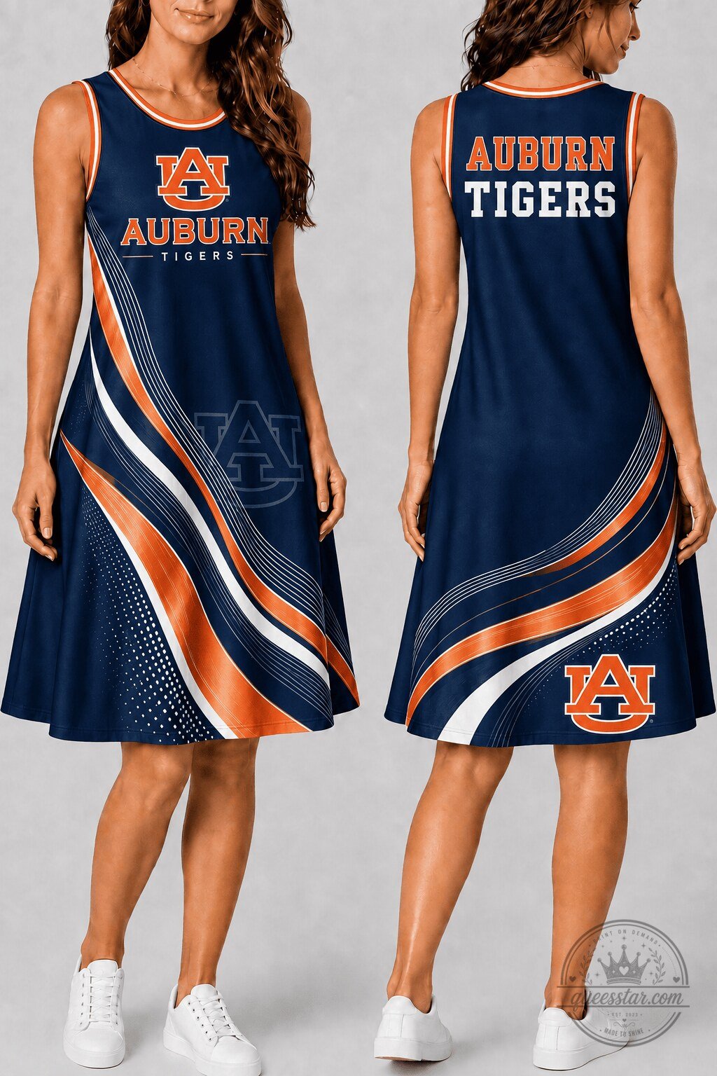 Auburn Tigers Women's Sleeveless A-Line Dress with Team Logo and Stripes