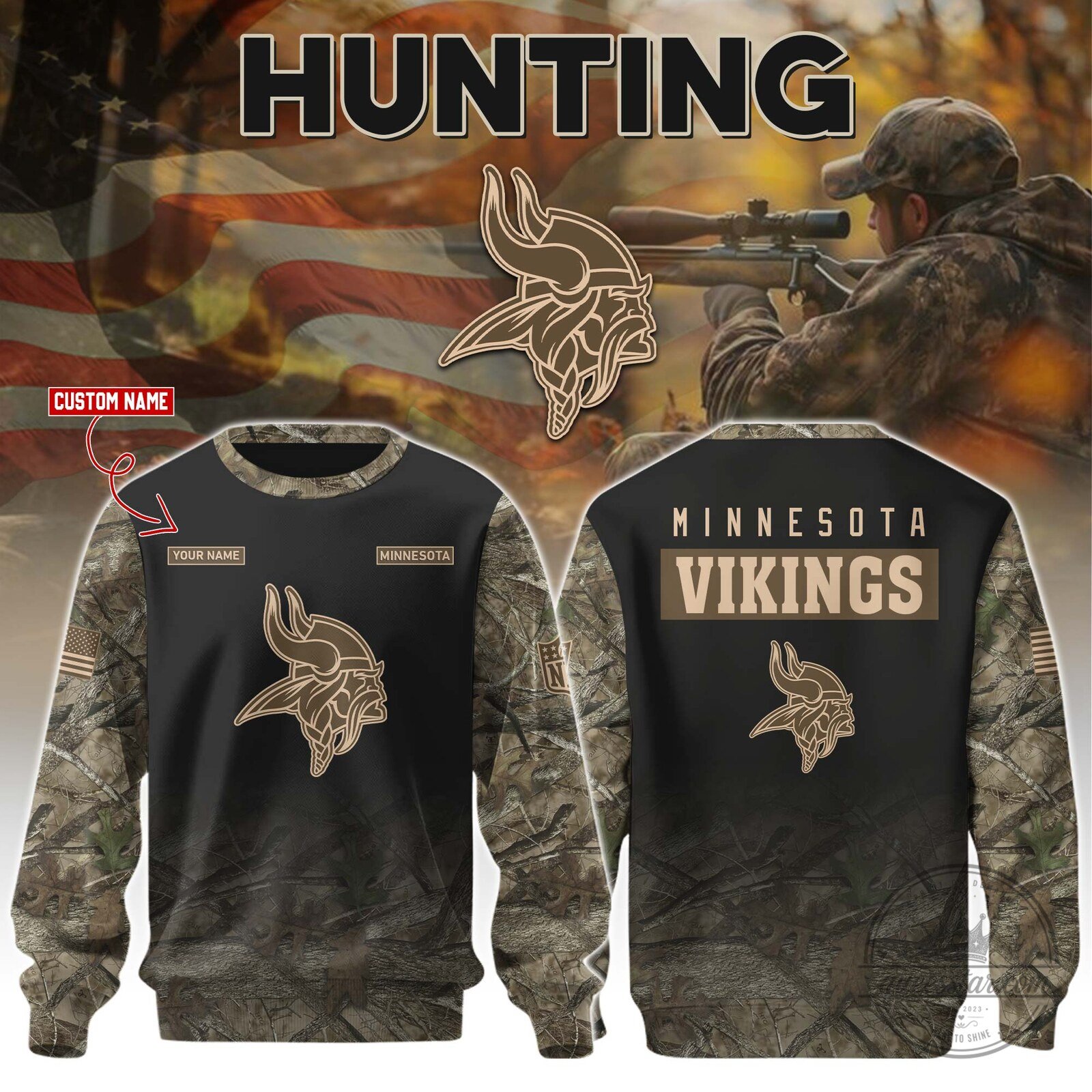 Minnesota Vikings Hunting Camouflage Custom Name Sweatshirt