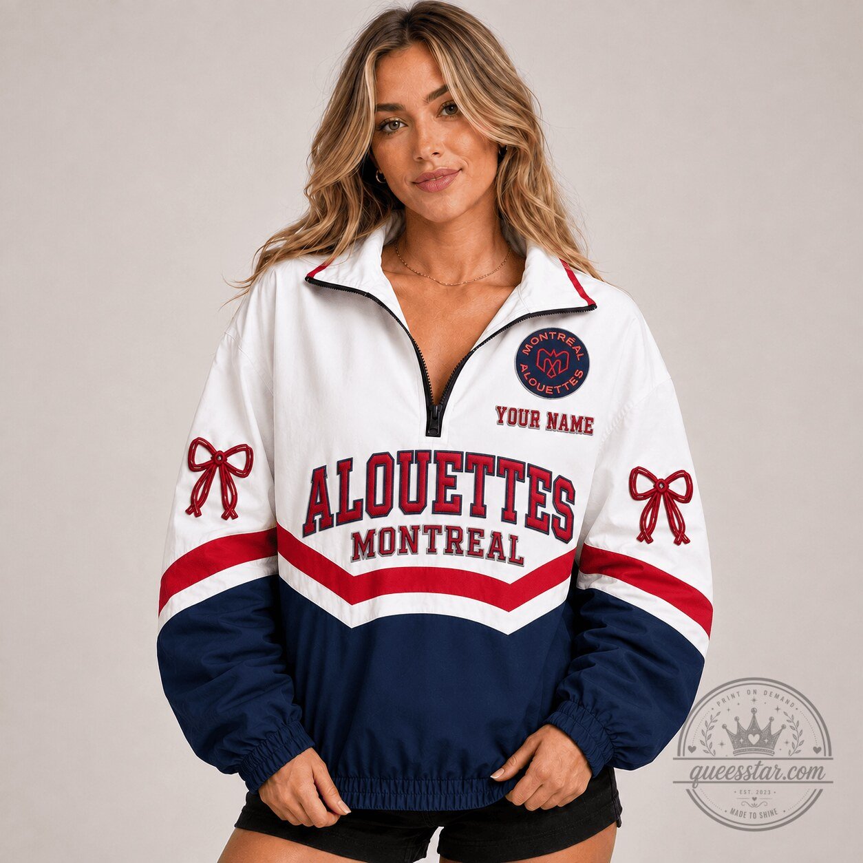 Montreal Alouettes Canadian Football League Women's Quarter Zip Jacket Custom Name