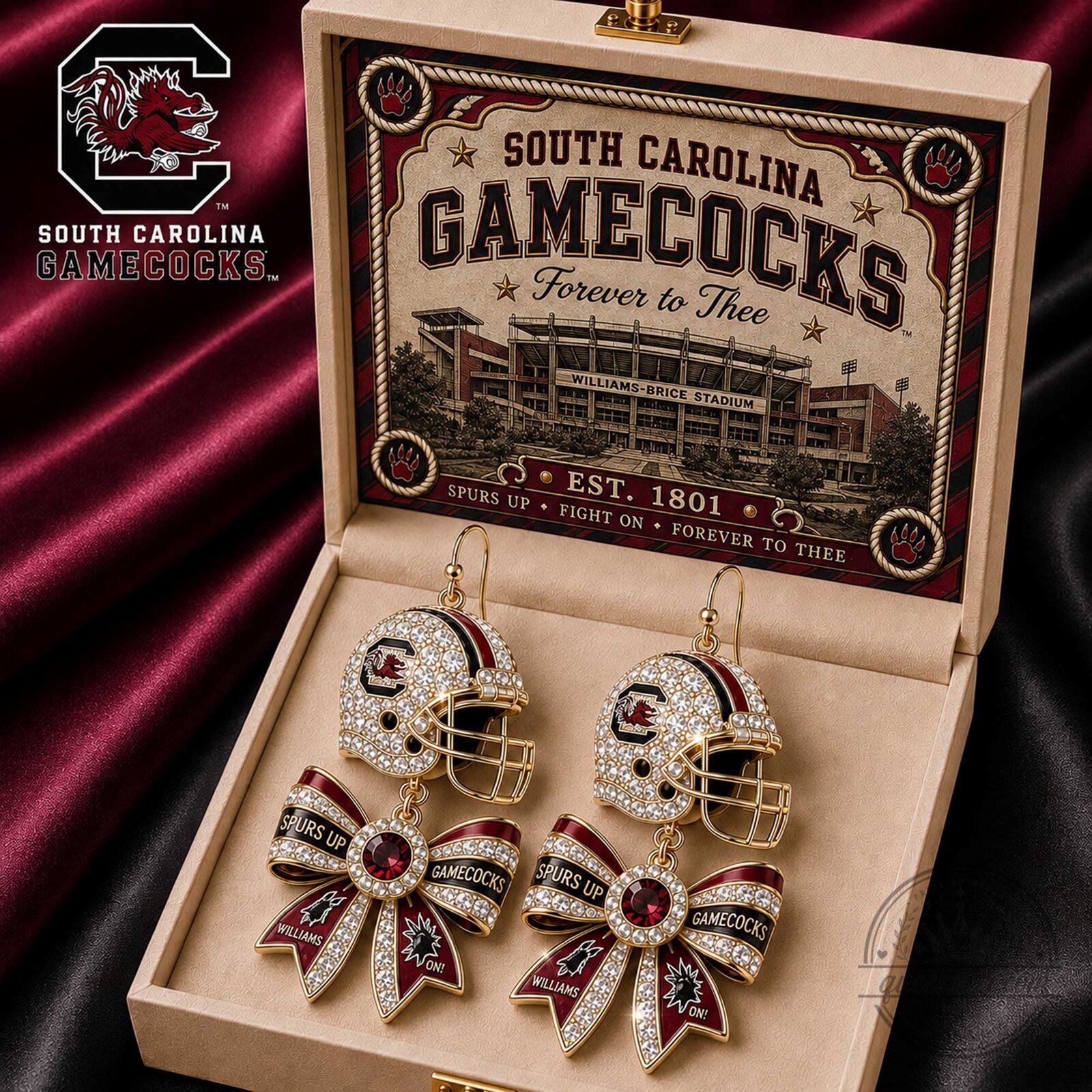 Dangle Earrings Featuring South Carolina Gamecocks Football Helmet Design