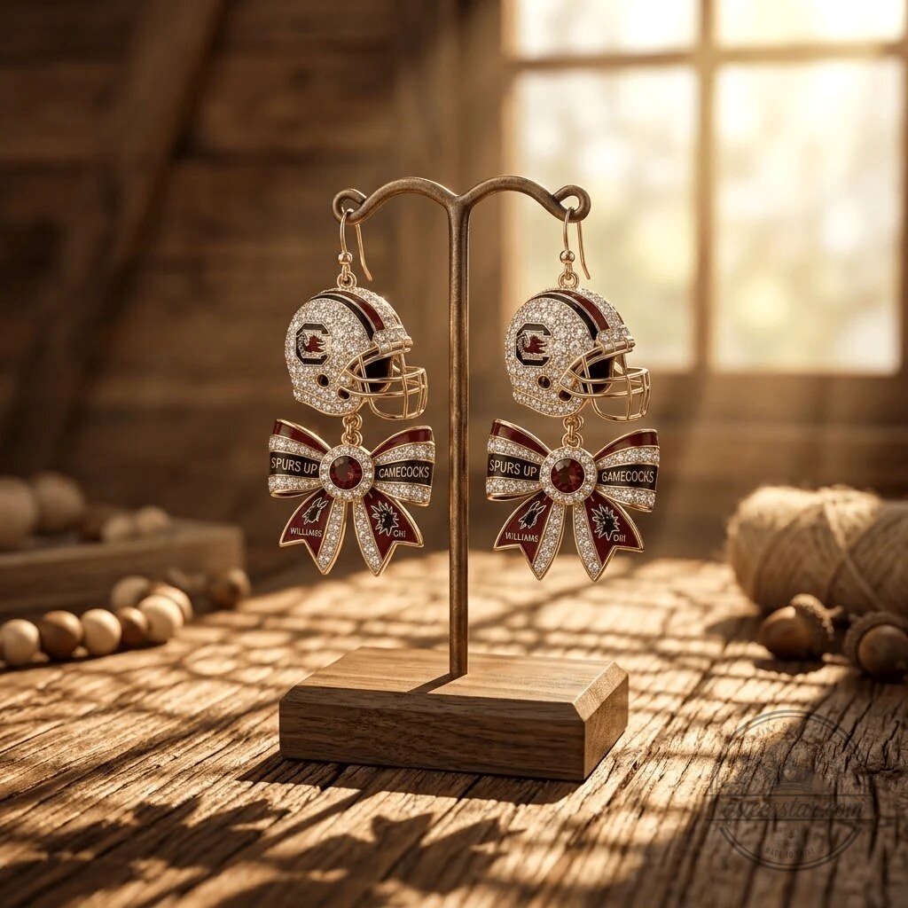 Dangle Earrings Featuring South Carolina Gamecocks Football Helmet Design 4 Dangle Earrings Featuring South Carolina Gamecocks Football Helmet Design