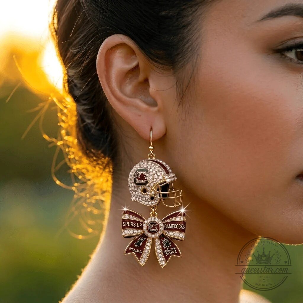 Dangle Earrings Featuring South Carolina Gamecocks Football Helmet Design 5 Dangle Earrings Featuring South Carolina Gamecocks Football Helmet Design