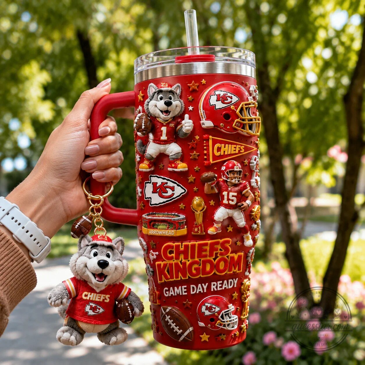 40oz Tumbler with Handle for Game Day, Kansas City Chiefs Ready 4 40oz Tumbler with Handle for Game Day, Kansas City Chiefs Ready