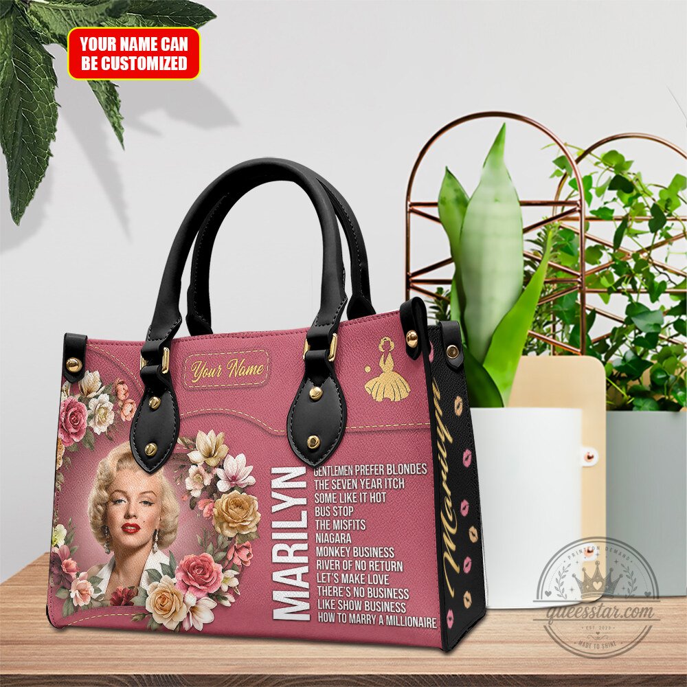 Marilyn Monroe Personalized Pink Floral Handbag with Movie Titles