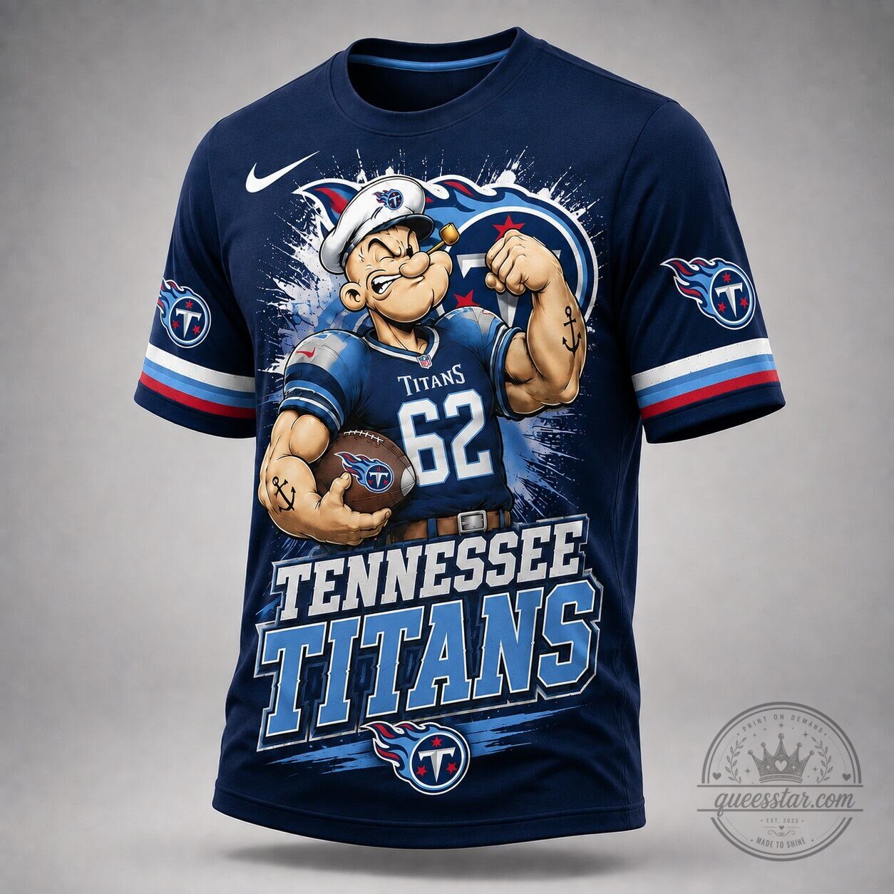 Tennessee Titans Popeye Football Player Navy Blue T-Shirt