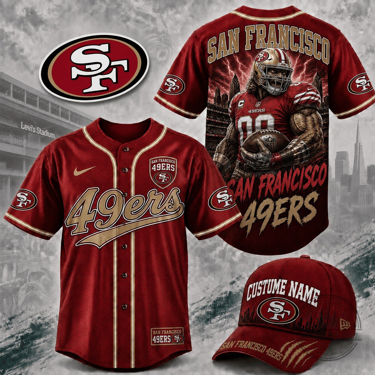 San Francisco 49ers Personalized National Football League Baseball Jersey and Cap Set