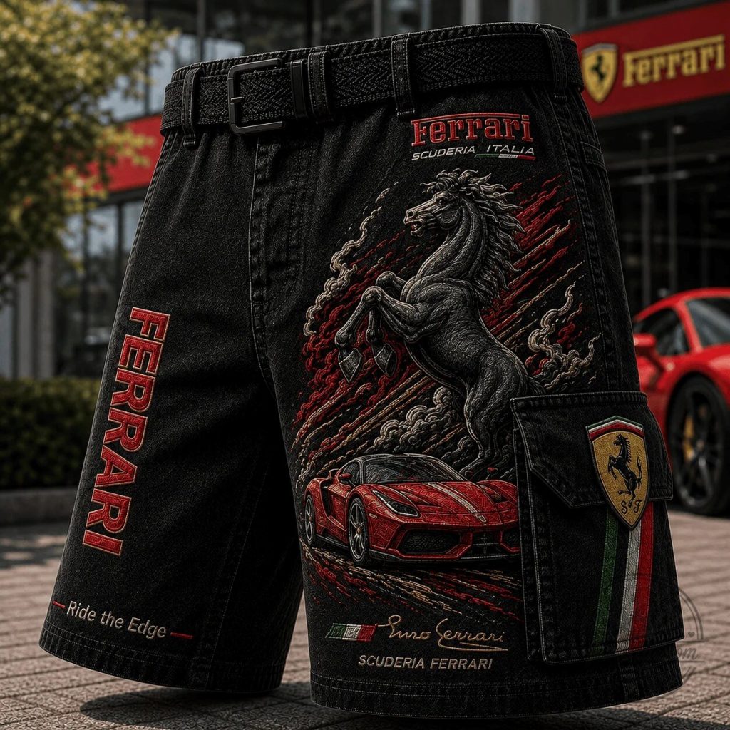 Ferrari Scuderia Italia Horse and Car Denim Shorts Ferrari Scuderia Italia Horse and Car Denim Shorts