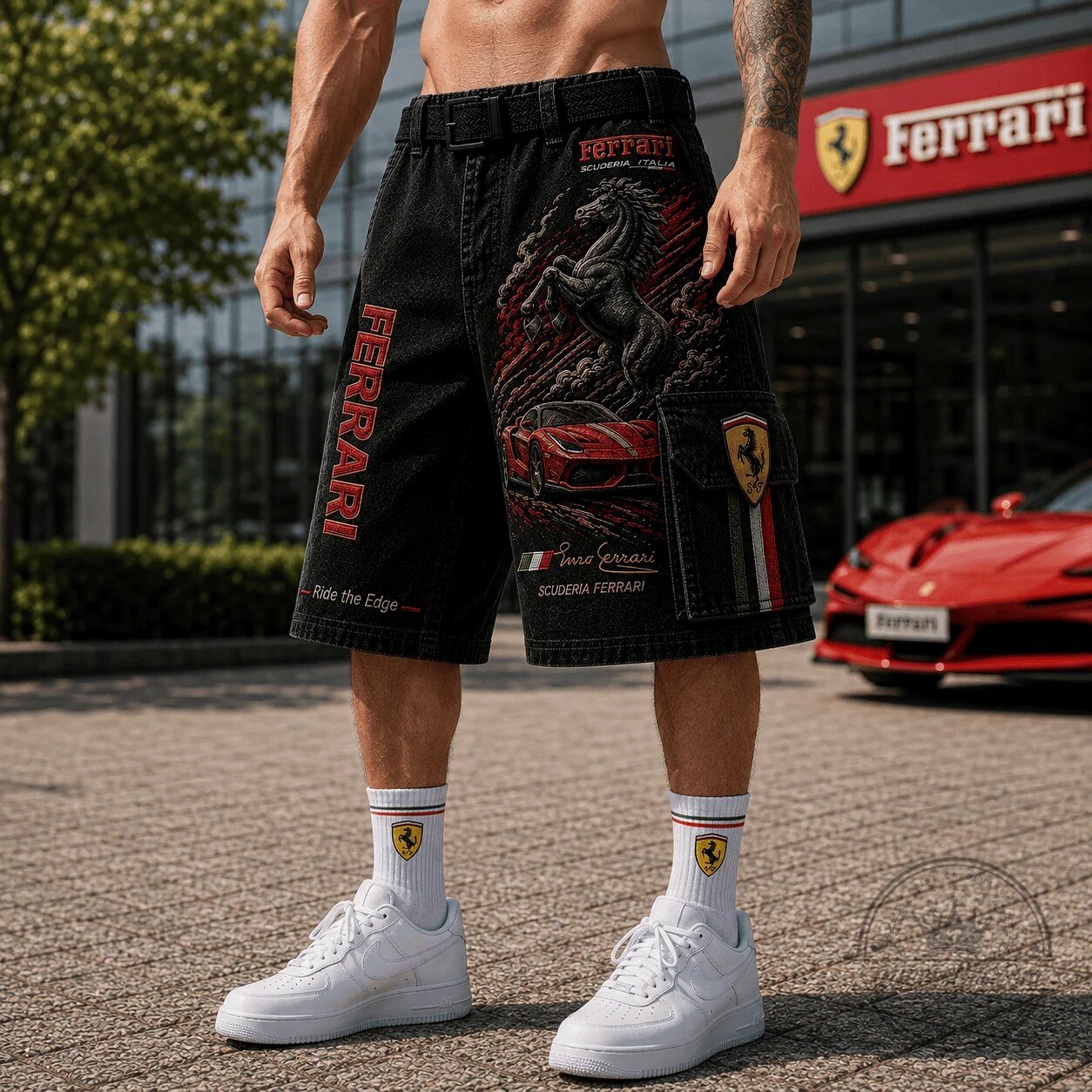 Ferrari Scuderia Italia Horse and Car Denim Shorts 4 Ferrari Scuderia Italia Horse and Car Denim Shorts