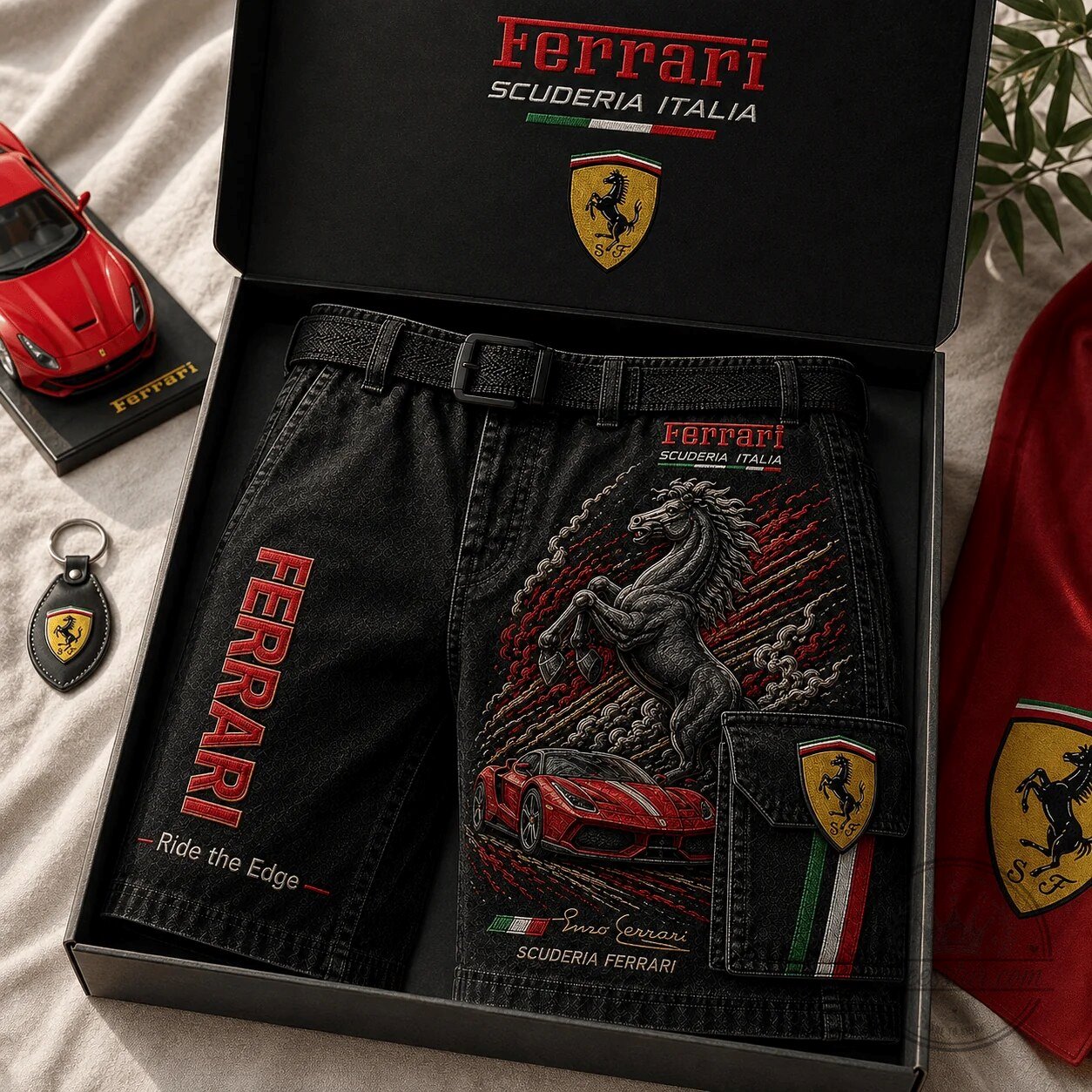 Ferrari Scuderia Italia Horse and Car Denim Shorts 5 Ferrari Scuderia Italia Horse and Car Denim Shorts