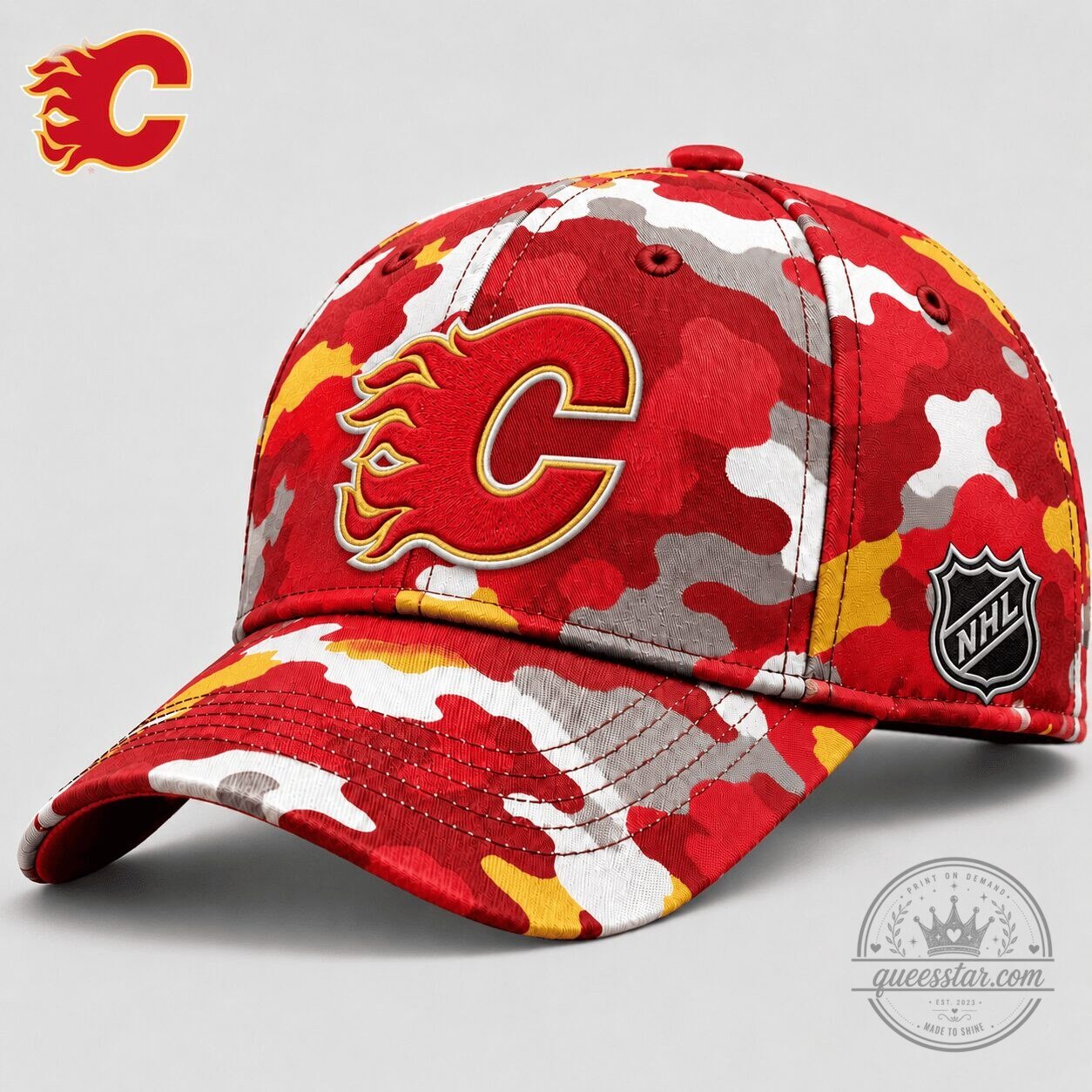 Calgary Flames National Hockey League Red Camouflage Baseball Cap Hat