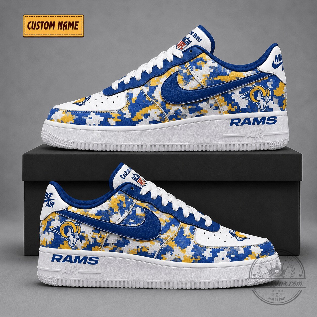 Los Angeles Rams Personalized Digital Camouflage Pattern Air Force 1 Shoes