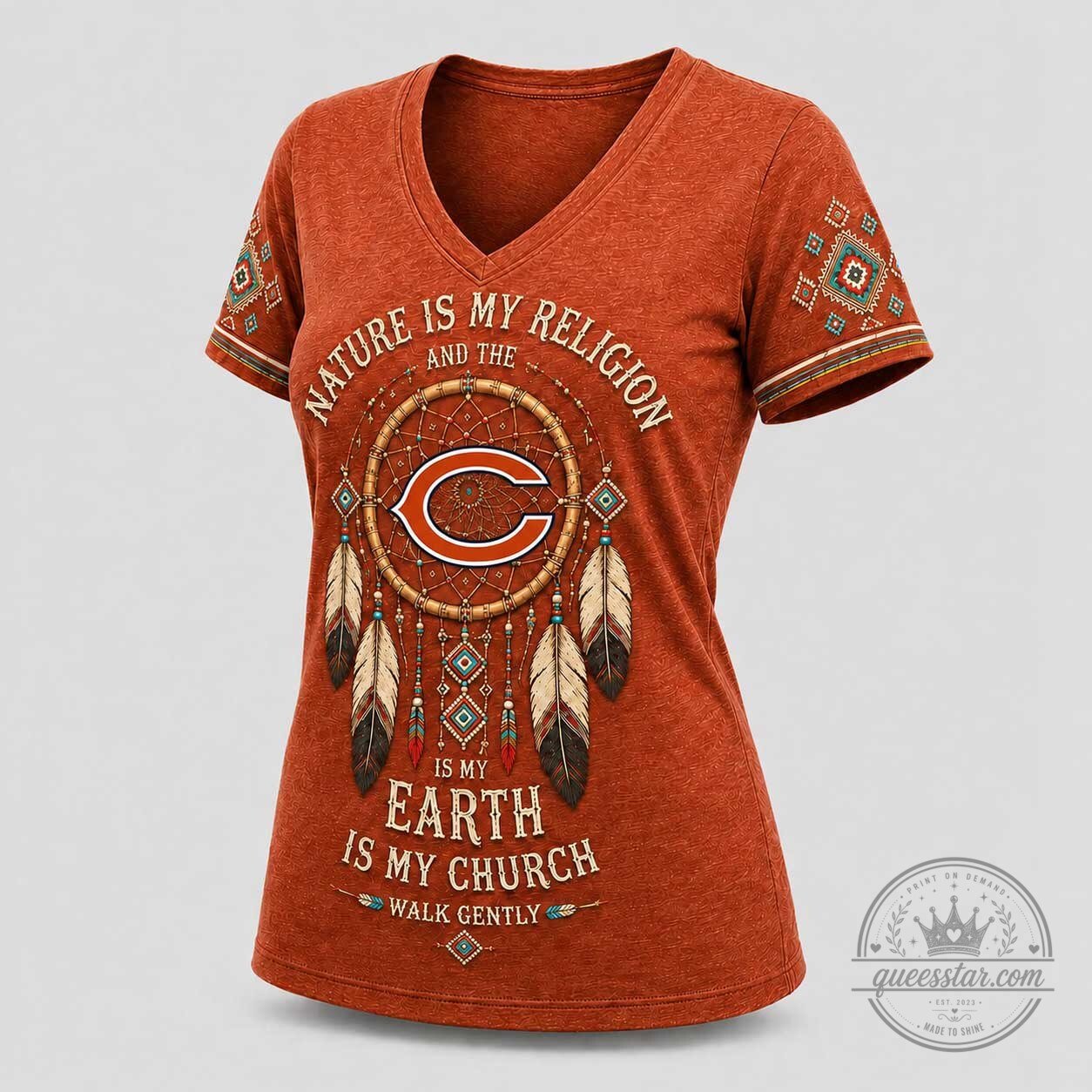 Chicago Bears Nature Spirit Dreamcatcher V-Neck T-Shirt