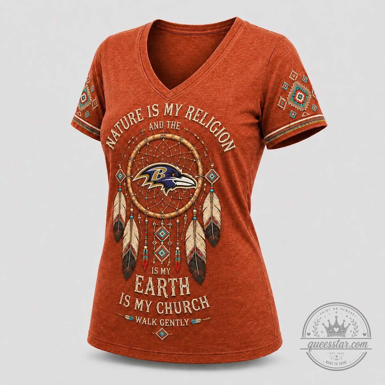 Baltimore Ravens Nature Spirit Dreamcatcher V-Neck T-Shirt