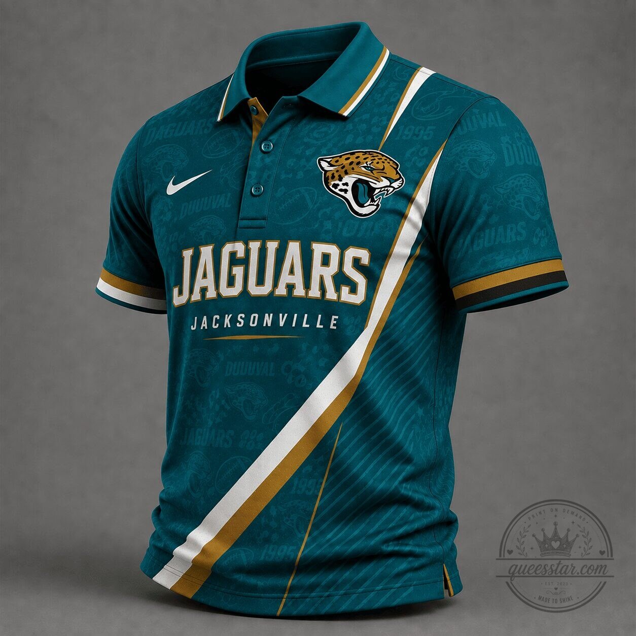 Jacksonville Jaguars National Football League Premium Diagonal Stripe Polo Shirt