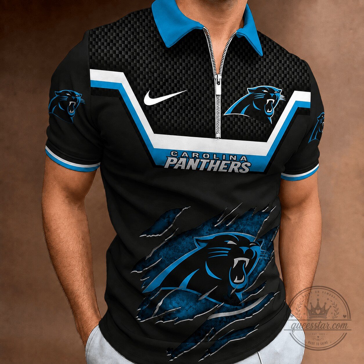 Carolina Panthers NFL Claw Reveal Zipper Polo Shirt