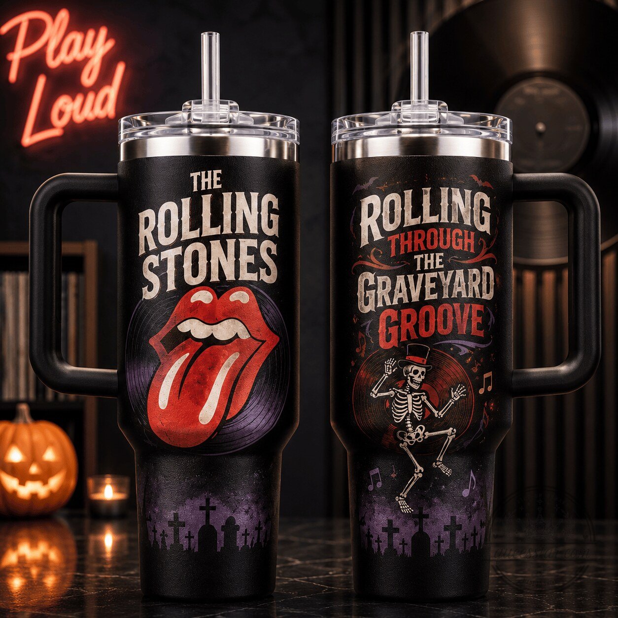 The Rolling Stones Graveyard Groove Halloween Insulated Tumbler with Handle
