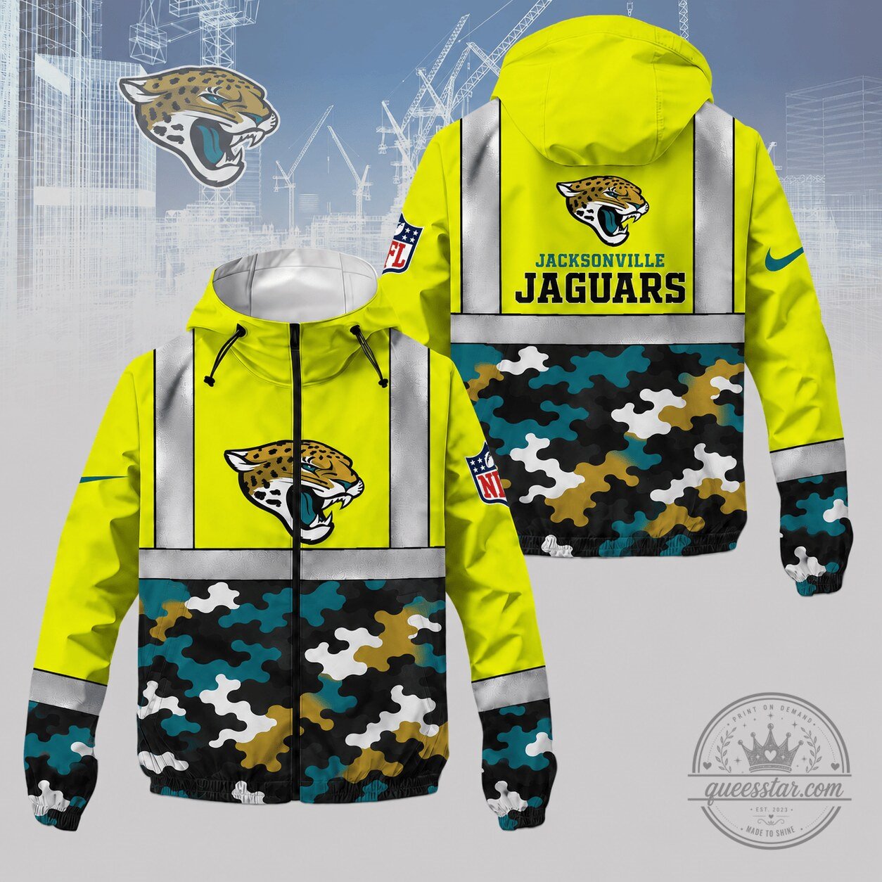 Jacksonville Jaguars NFL High-Visibility Reflective Camouflage Windbreaker Jacket