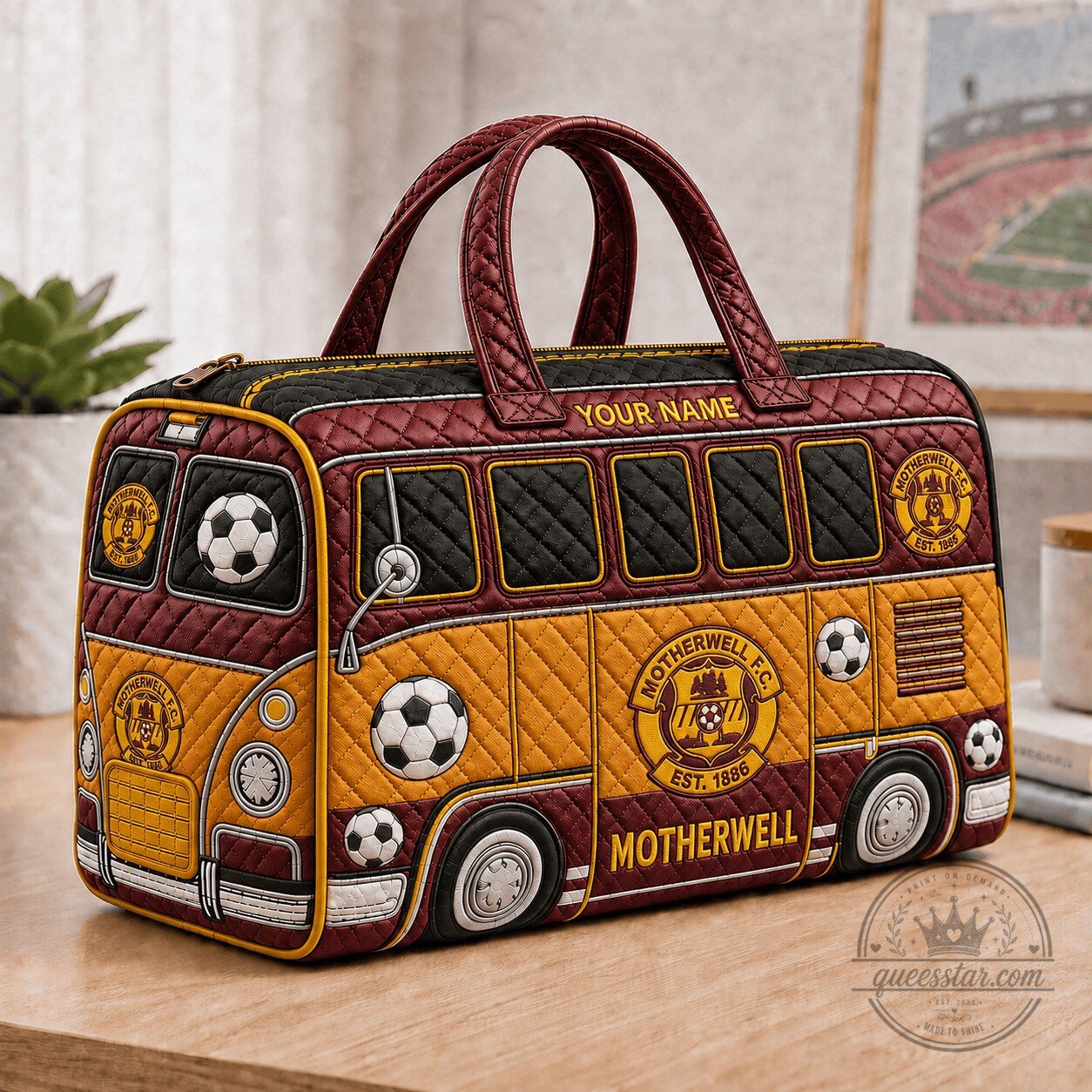Motherwell Football Club Scottish Premiership Quilted Duffel Bag Custom Name Gift