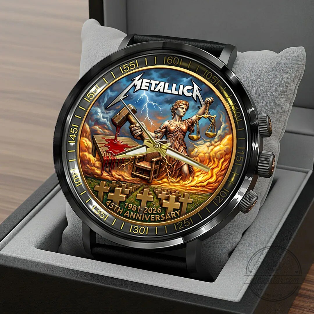 Metallica And Justice For All 45th Anniversary Black Stainless Steel Watch