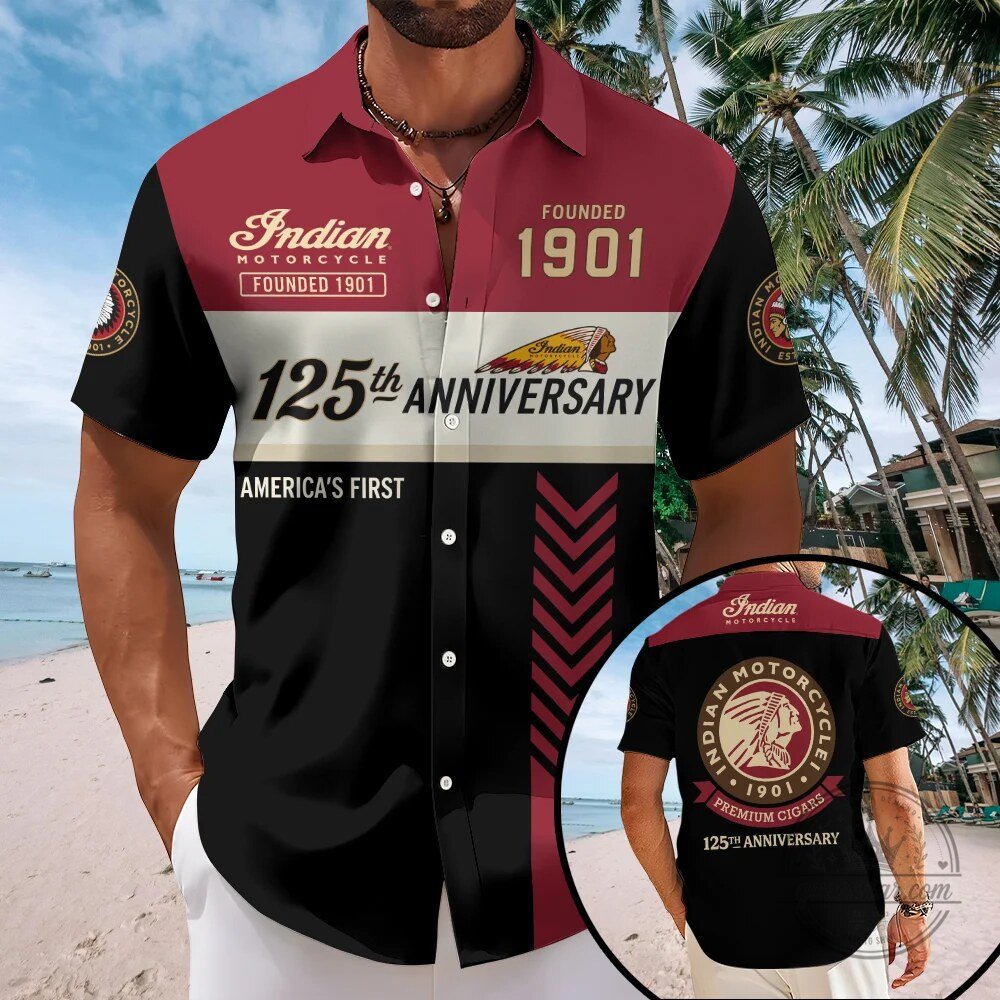 Indian Motorcycle 125th Anniversary Button Down Hawaiian Shirt