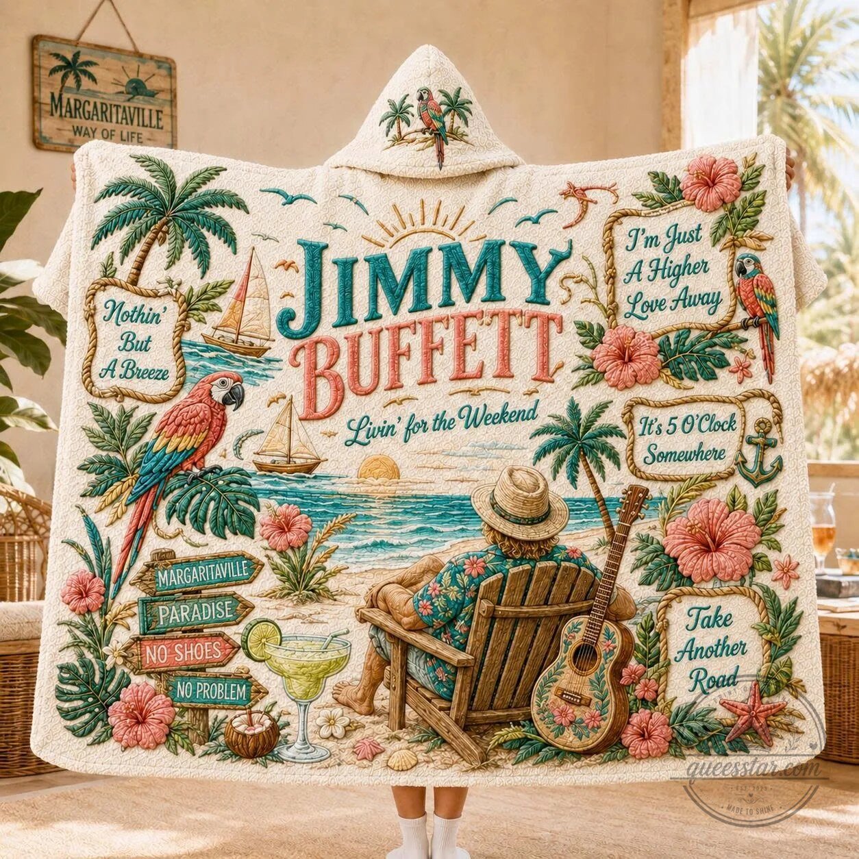 Jimmy Buffett Livin' for the Weekend Margaritaville Hooded Blanket