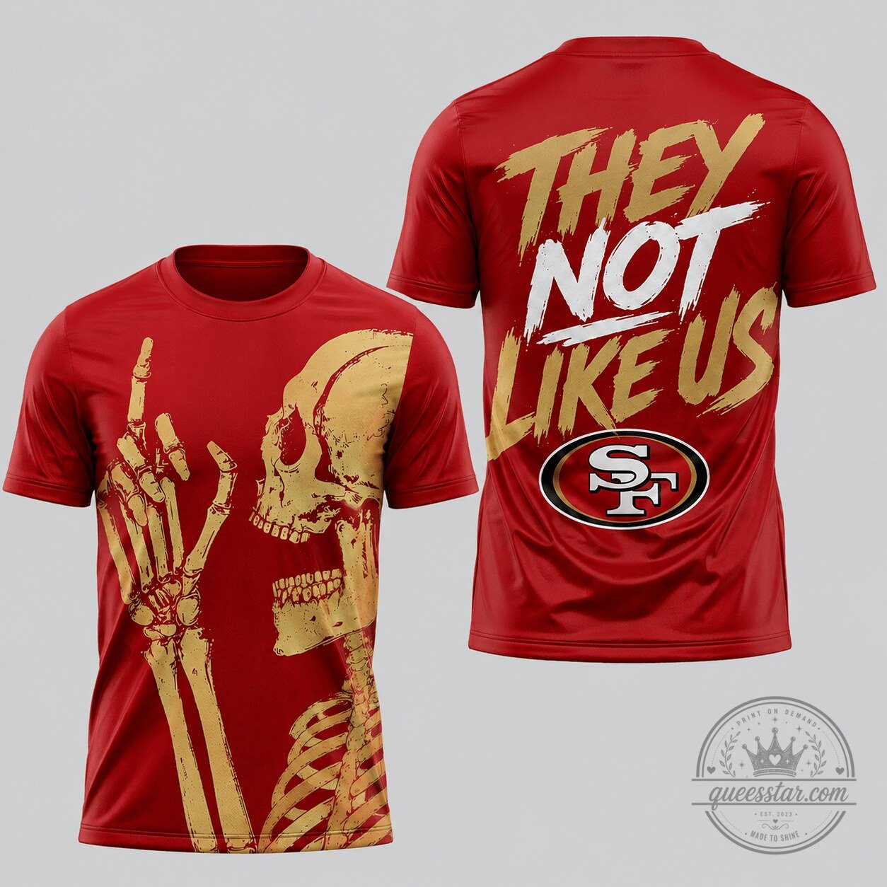 San Francisco 49ers Skeleton Hand Gesture They Not Like Us Red T-Shirt 1 San Francisco 49ers Skeleton Hand Gesture They Not Like Us Red T-Shirt