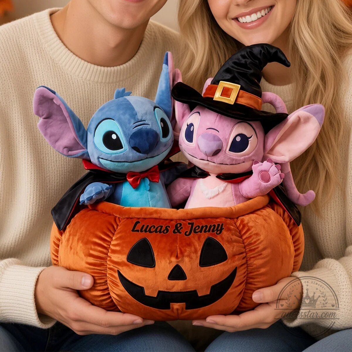 Disney Stitch and Angel Halloween Pumpkin Personalized Throw Pillow 7 Disney Stitch and Angel Halloween Pumpkin Personalized Throw Pillow