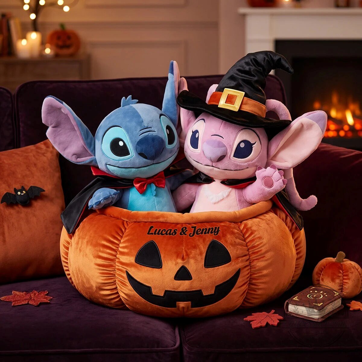 Disney Stitch and Angel Halloween Pumpkin Personalized Throw Pillow 8 Disney Stitch and Angel Halloween Pumpkin Personalized Throw Pillow