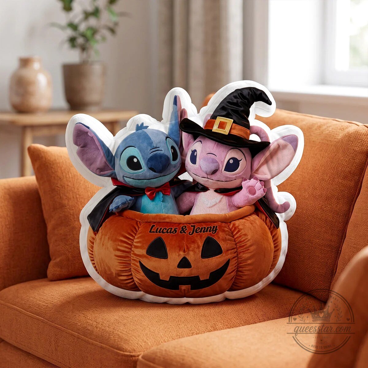 Disney Stitch and Angel Halloween Pumpkin Personalized Throw Pillow 9 Disney Stitch and Angel Halloween Pumpkin Personalized Throw Pillow