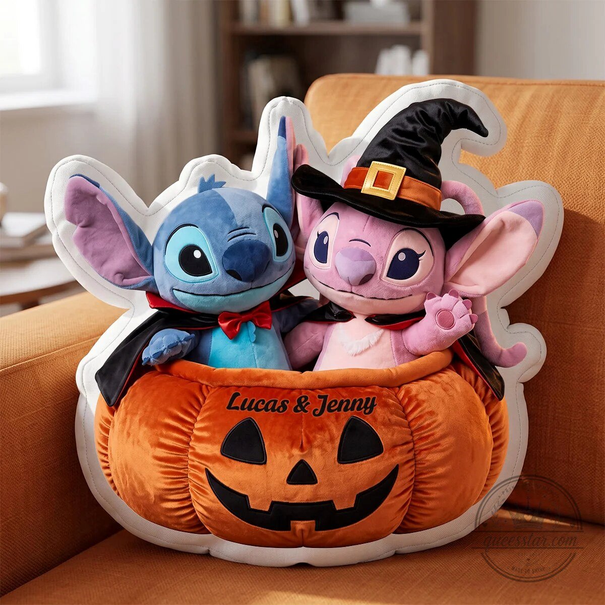 Disney Stitch and Angel Halloween Pumpkin Personalized Throw Pillow 10 Disney Stitch and Angel Halloween Pumpkin Personalized Throw Pillow