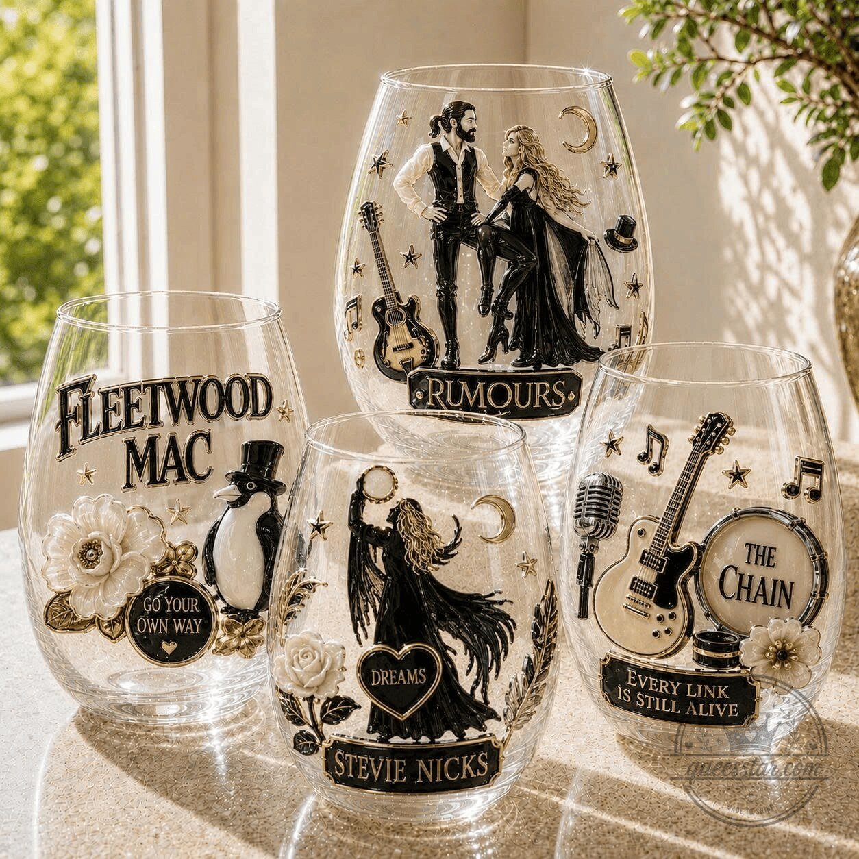 Fleetwood Mac Stevie Nicks Dreams Rumours The Chain Stemless Wine Glass Set
