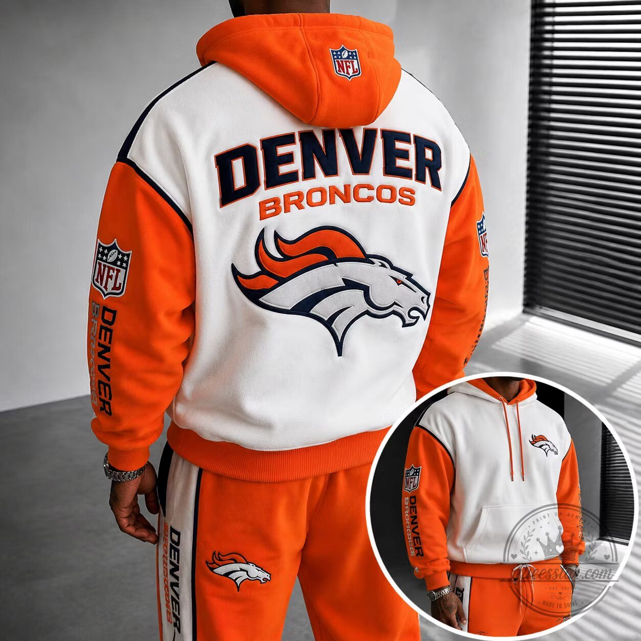 Denver Broncos National Football League Team Logo Orange And White Hoodie
