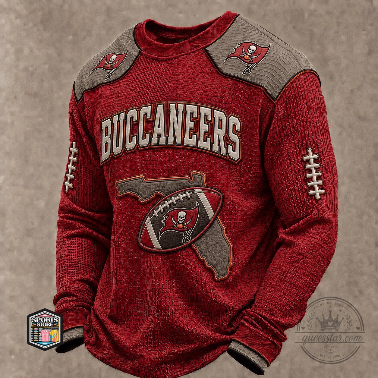 Tampa Bay Buccaneers Football Team Red Crewneck Long-Sleeve Sweatshirt