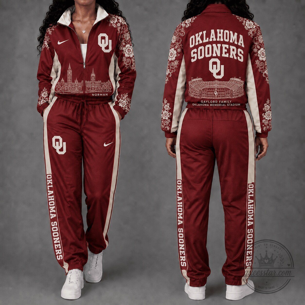 Oklahoma Sooners Floral Stadium Full-Zip Track Jacket and Pants Set