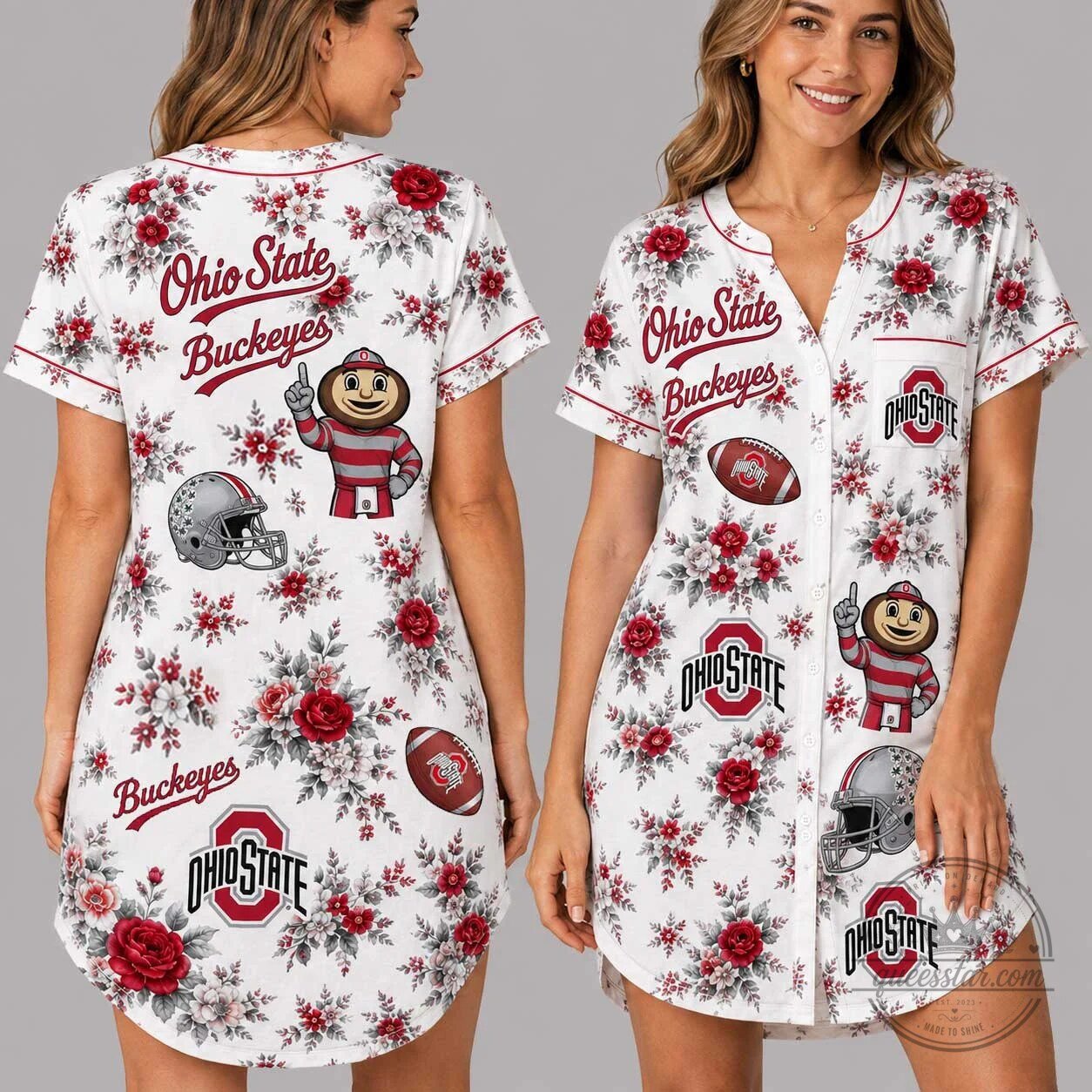 Ohio State Buckeyes Floral Pattern Women's Pajamas Nightshirt