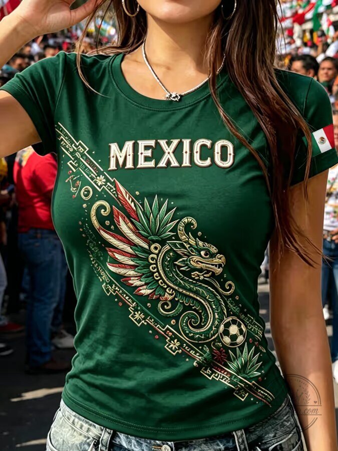 Mexico National Football Team Dragon Graphic Green Women's T-Shirt