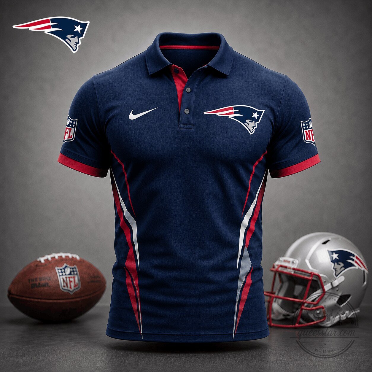 New England Football Patriots Team Logo Navy Blue Polo Shirt