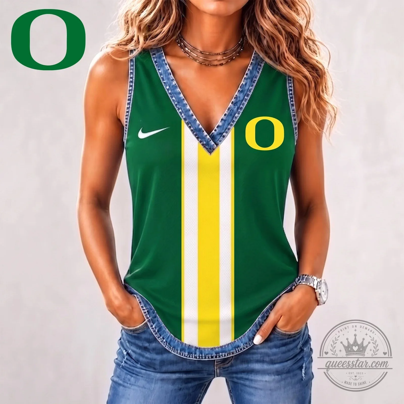 Oregon Ducks Shirt Women's NCAA Game Day Sleeveless V-Neck Tank Top