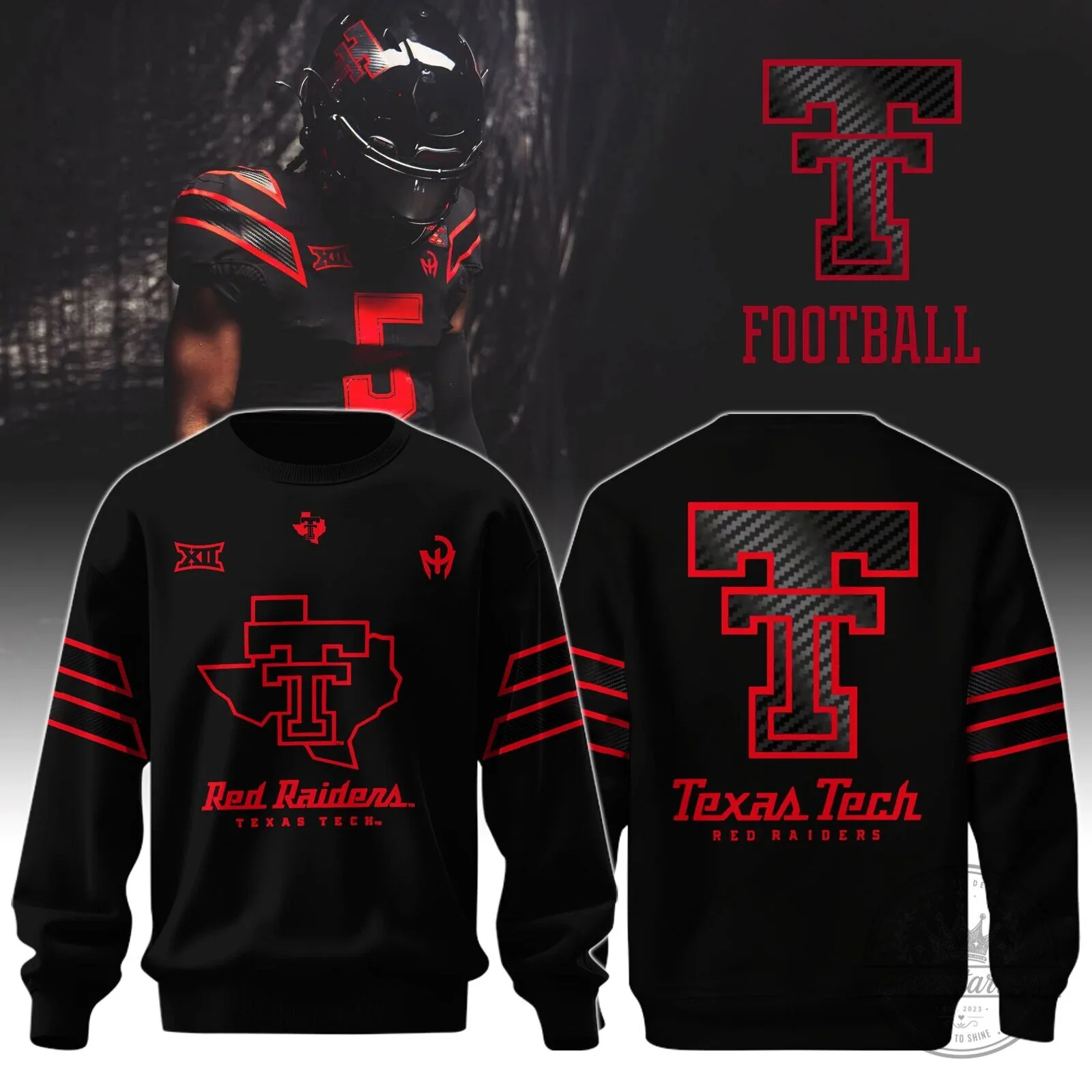 Texas Tech Red Raiders Football Team Black and Red Striped Sweatshirt