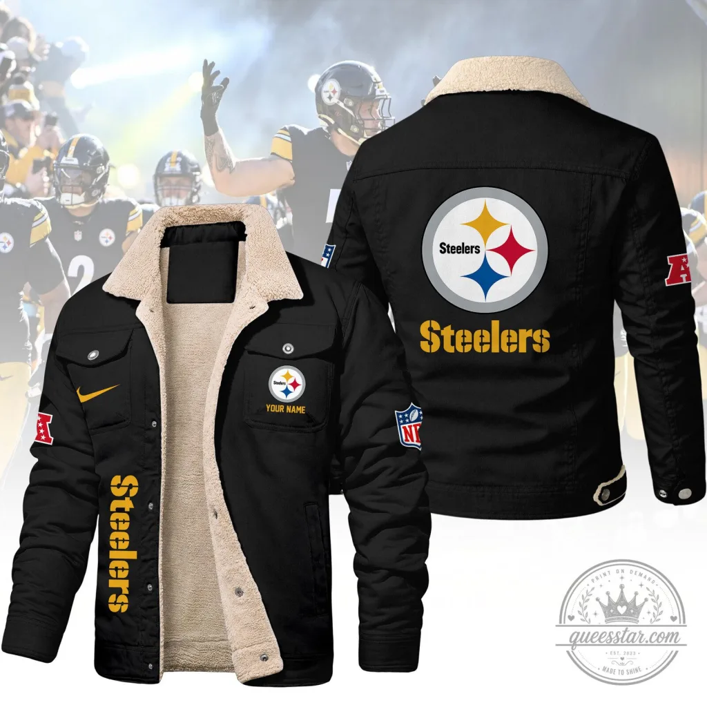 Pittsburgh Steelers NFL Football Team Sherpa Fleece Lined Denim Jacket Pittsburgh Steelers NFL Football Team Sherpa Fleece Lined Denim Jacket