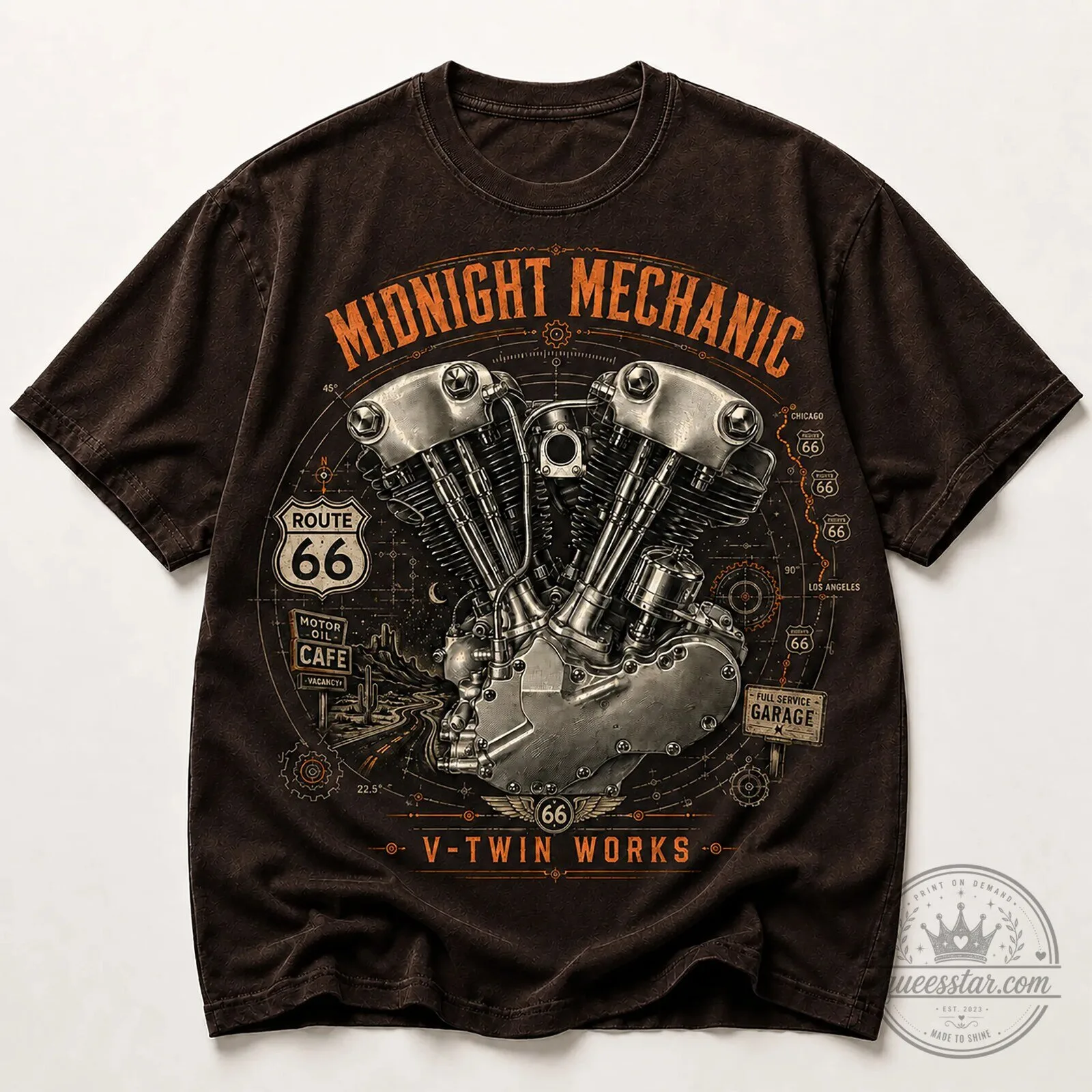 Midnight Mechanic V-Twin Engine Graphic T-Shirt