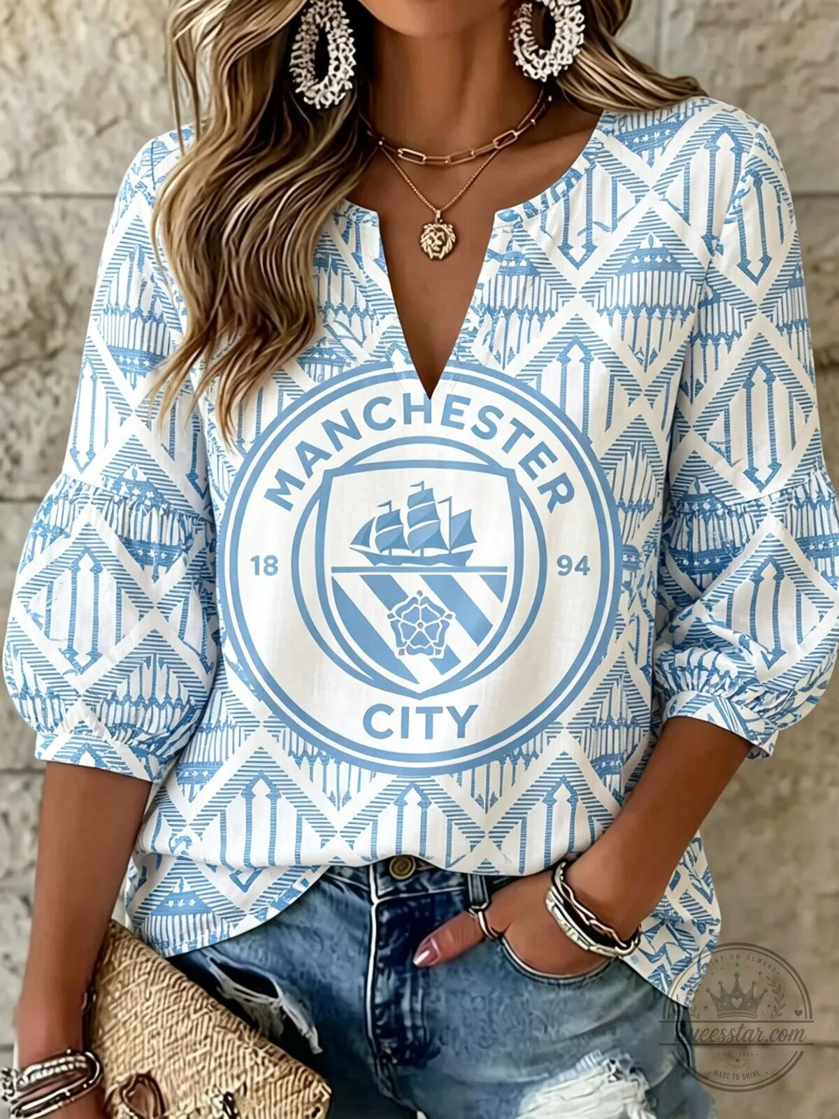 Women's Casual V-Neck Shirt of Manchester City Football Club