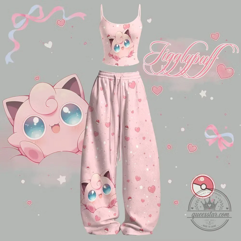 Jigglypuff Pokémon Cute Pink Pajama Set for Women with Tank Top and Pants