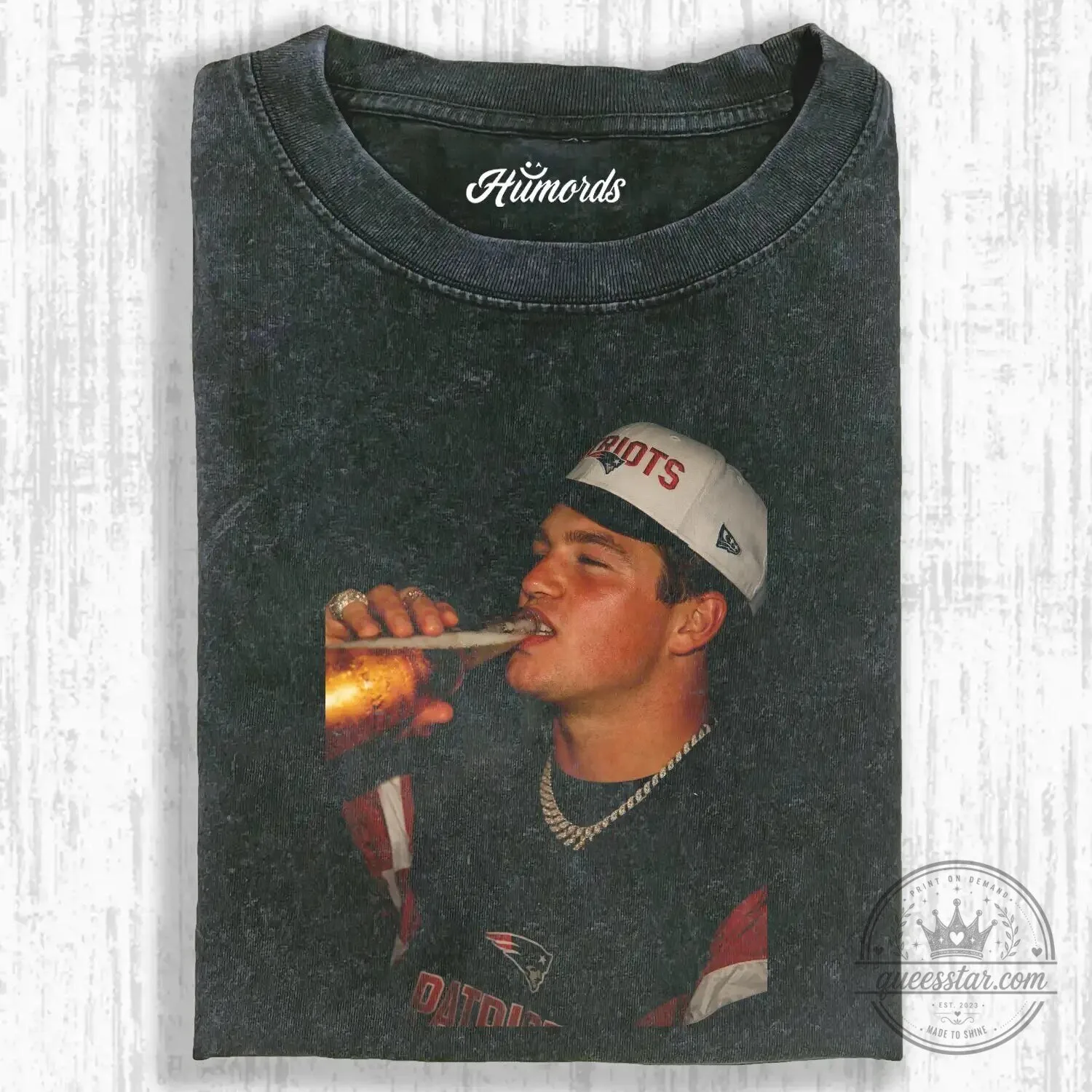 Drake Maye Drinking Beer New England Patriots Football Fan T-Shirt
