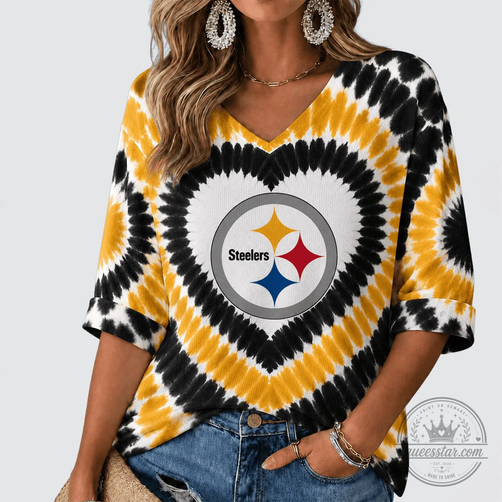 Pittsburgh Steelers Tie Dye V-Neck Long Sleeve Shirt 1 Pittsburgh Steelers Tie Dye V-Neck Long Sleeve Shirt